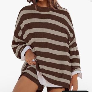 Brown & Cream Striped Oversized Knit Sweater